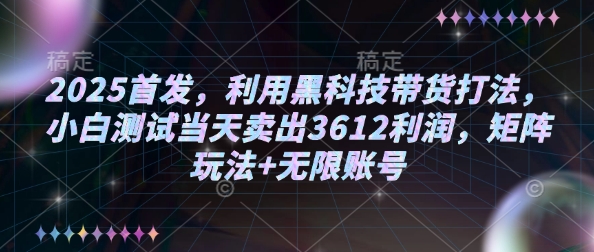 2025首发，利用黑科技带货打法，小白测试当天卖出3612利润，矩阵玩法+无限账号【揭秘】-慧创网