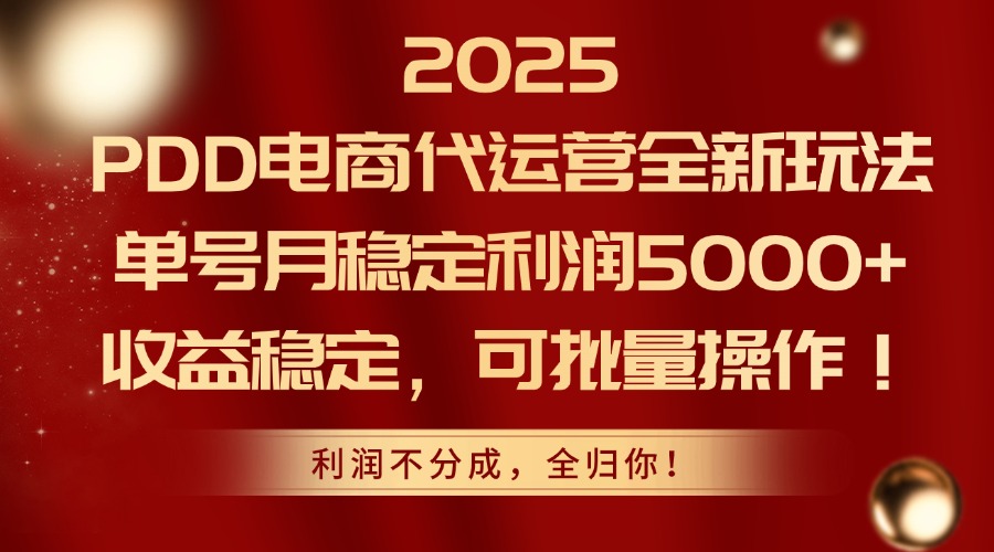 （14839期）2025PDD电商代运营全新玩法，单号月稳定利润5000+，收益稳定，可批量操作-慧创网