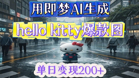 用即梦AI生成Hello Kitty爆款图，单日变现2张-慧创网