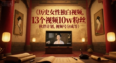 历史女性独白视频，13个视频10w粉丝，伙伴计划，视频号分成等-慧创网