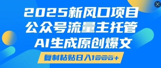 2025新风口项目，公众号流量主托管，AI生成原创爆文，复制粘贴日入多张-慧创网