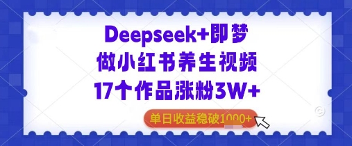 Deepseek+即梦做小红书养生视频17个作品涨粉3W+单日收益几张-慧创网