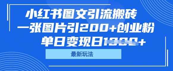 小红书图文引流搬砖，一张图片引200+创业粉，单日变现日数张-慧创网