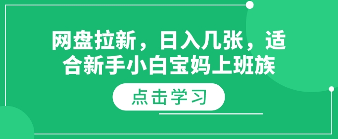网盘拉新，日入几张，适合新手小白宝妈上班族-慧创网