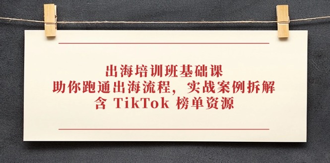 （14555期）出海培训班基础课，助你跑通出海流程，实战案例拆解，含 TikTok 榜单资源-慧创网