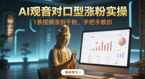 AI观音对口型涨粉实操，1条视频涨到千粉，手把手教你-慧创网