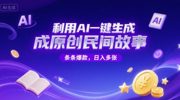 利用AI一键生成原创民间故事，无限制生成，条条爆款，日入多张-慧创网