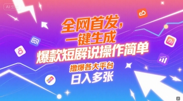 全网首发，一键生成爆款短剧解说操作简单，撸爆各大平台，日入多张-慧创网