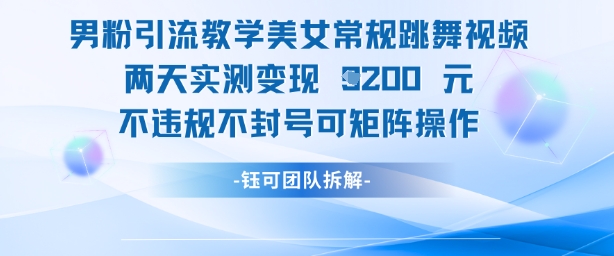 男粉引流教学美女常规跳舞视频两天实测变现1k+，不违规不封号可矩阵操作-慧创网