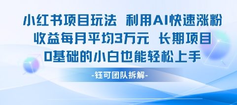 适合小白操作的小红书新项目，利用AI快速涨粉，收益每月平均1W+-慧创网