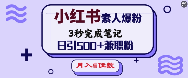 小红书素人爆粉，3秒完成笔记，日引500+兼职粉，月入5位数-慧创网