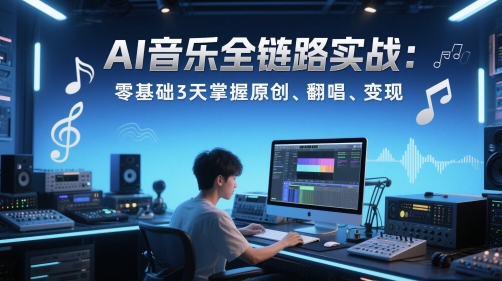 AI音乐全链路实战变现课：零基础3天掌握原创、翻唱、变现-慧创网