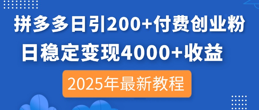 （14217期）拼多多日引200+付费创业粉，日稳定变现4000+收益，2025年最新教程-慧创网