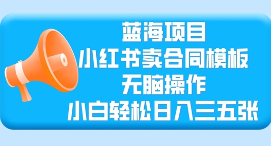 蓝海项目，小红书卖合同模板，无脑操作，小白轻松日入三张-慧创网