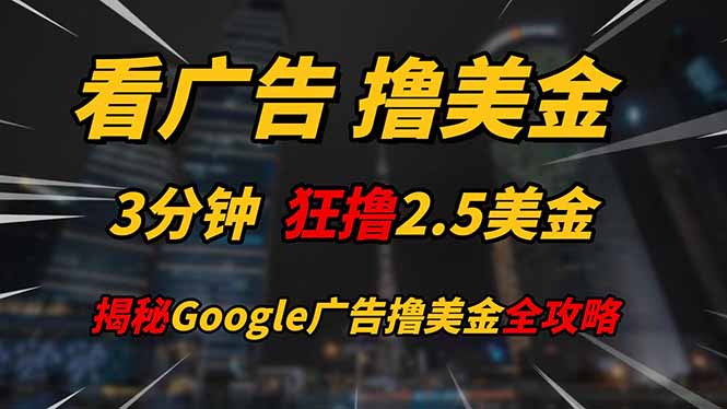 （14701期）看广告，撸美金！！3分钟赚2.5美金！！日入200美金不是梦！揭秘Google…-慧创网