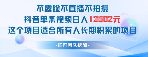 不露脸不直播不拍摄抖音单条视频日入1k+这个项目适合所有人长期积累的项目-慧创网