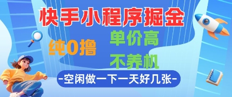快手小程序掘金，纯0撸，单价高不养机 利用空闲时间做一做，一天好几张【揭秘】-慧创网