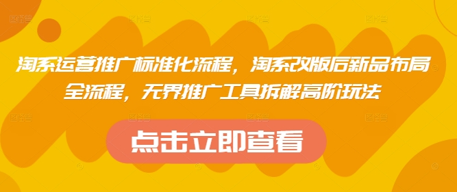 淘系运营推广标准化流程，​淘系改版后新品布局全流程，无界推广工具拆解高阶玩法-慧创网