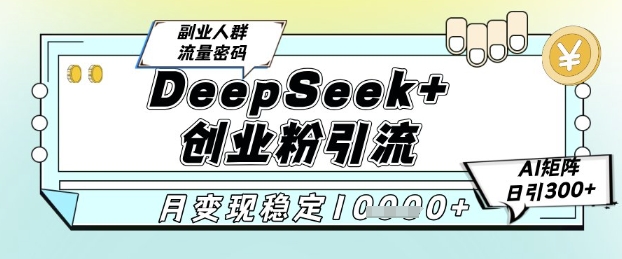 DeepSeek+创业粉精准引流，全新分享课4.0玩法，AI矩阵日引300+，多种变现方式，稳定月入1W-慧创网