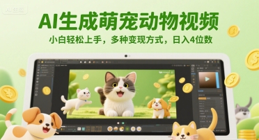 AI生成萌宠动物视频，小白轻松上手，多种变现方式，日入4位数-慧创网