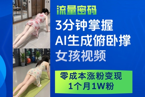 3分钟掌握AI生成俯卧撑女孩视频，零成本涨粉变现，1个月1W粉-慧创网