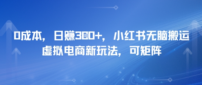 0成本，日入3张+，小红书无脑搬运，虚拟电商新玩法，可矩阵-慧创网