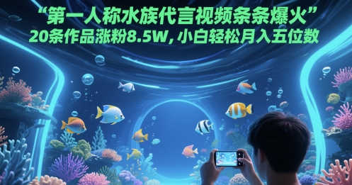 第一人称水族代言视频条条爆火，20条作品涨粉8.5W，小白轻松月入五位数-慧创网