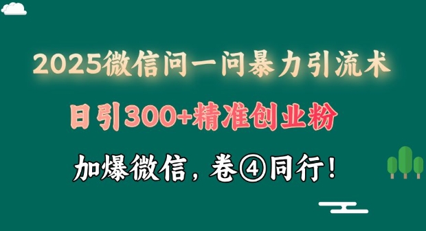 2025最新微信问一问暴力引流术揭秘，日引300+创业粉，单日变现四位数-慧创网