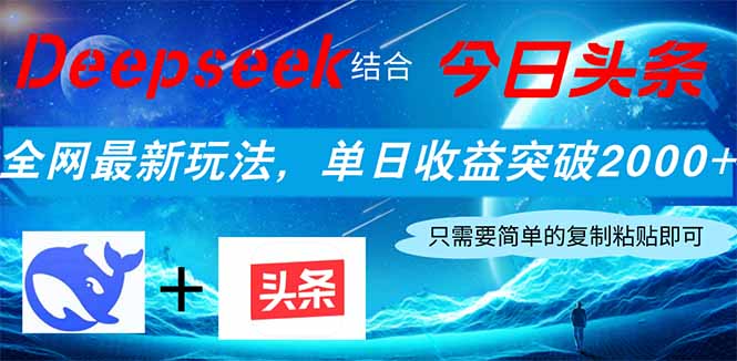 （14262期）Deepseek结合今日头条，全网最新玩法，单日收益突破2000+，小白轻松上手-慧创网