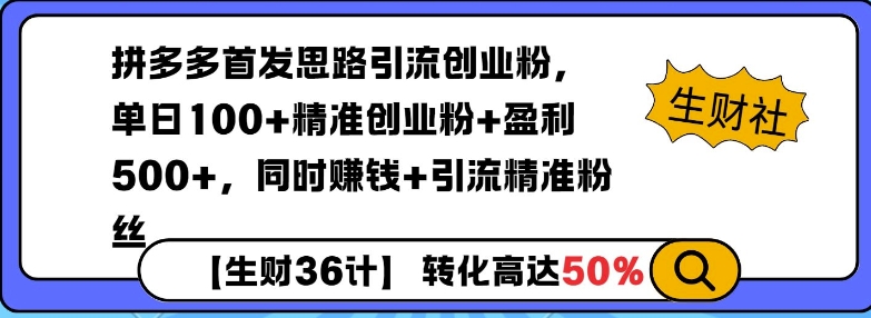 拼多多无敌思路引流创业粉，无脑矩阵开店，同时挣钱+引流精准粉丝-慧创网