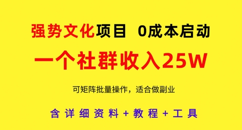 强势文化项目，一个社群收入25个W，0成本启动，可矩阵批量操作，原创详细实操教程-慧创网