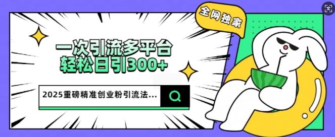 2025重磅全网独家引流法，一次多平台，轻松日引300+精准创业粉-慧创网