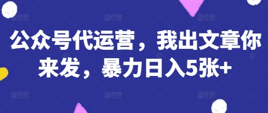 公众号代运营，我出文章你来发，暴力日入5张+【揭秘】-慧创网