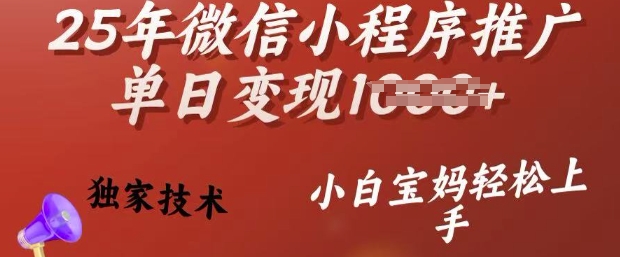 25年微信小程序推广单日变现多张，独家技术，小白宝妈轻松上手【揭秘】-慧创网