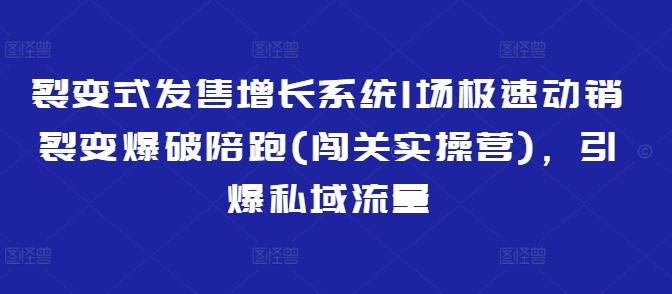 裂变式发售增长系统1场极速动销裂变爆破陪跑(闯关实操营)，引爆私域流量-慧创网