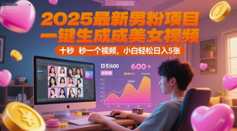 2025最新男粉项目，一键生成美女视频，日引600+色粉 十秒一个视频，小白轻松日入5张【揭秘】-慧创网