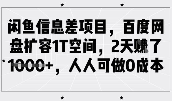 闲鱼信息差项目，百度网盘扩容1T空间，2天收益1k+，人人可做0成本-慧创网