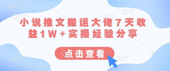 小说推文搬运大佬7天收益1W+实操经验分享-慧创网