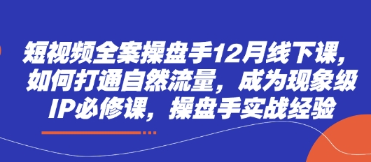 短视频全案操盘手12月线下课，如何打通自然流量，成为现象级IP必修课，操盘手实战经验-慧创网