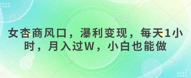 女杏商风口，瀑利变现，每天1小时，月入过W，小白也能做-慧创网