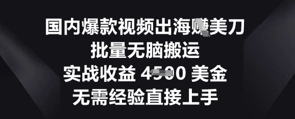 国内爆款视频出海挣美刀，批量无脑搬运，实战收益4.5k，无需经验直接上手-慧创网
