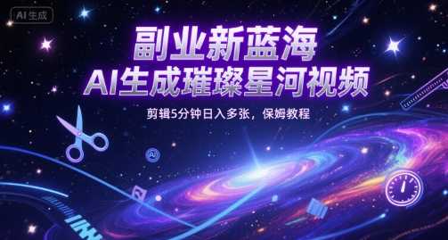 副业新蓝海，AI生成璀璨星河视频，剪辑5分钟日入多张，保姆教程-慧创网