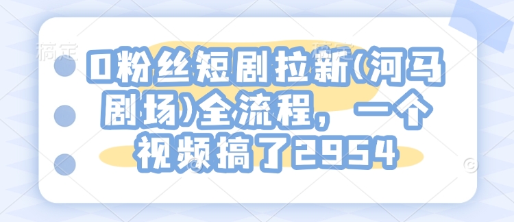 0粉丝短剧拉新(河马剧场)全流程，一个视频搞了2954-慧创网