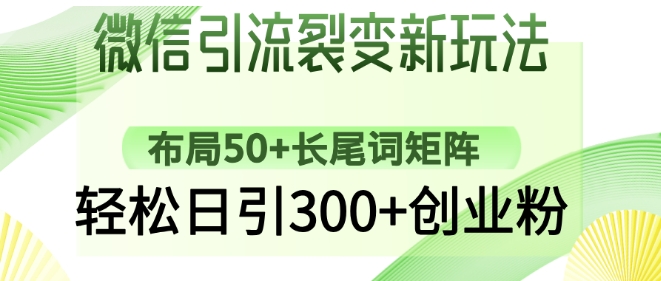 微信引流裂变新玩法：布局50+长尾词矩阵，轻松日引300+创业粉-慧创网