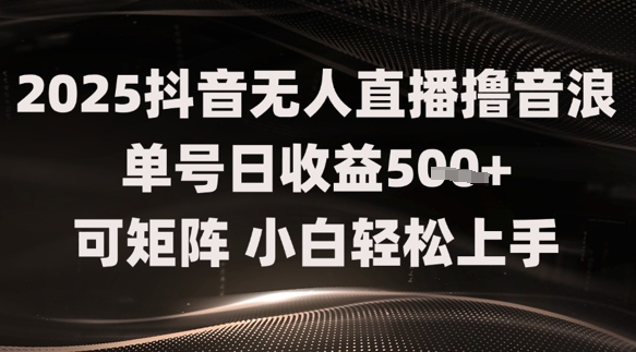 2025抖音无人直播撸音浪单号日收益5张+可矩阵，小白轻松上手-慧创网