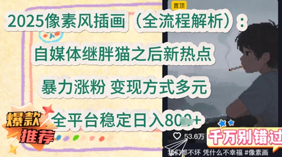 2025像素风插画(全流程解析)：自媒体继胖猫之后新热点，暴力涨粉，变现方式多元，全平台稳定日入多张-慧创网