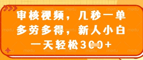 最新审核视频，几秒一单，多劳多得，新人小白一天轻松3张【揭秘】-慧创网
