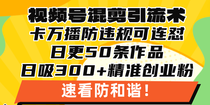 视频号混剪引流技术，500万播放引流17000创业粉，操作简单当天学会-慧创网