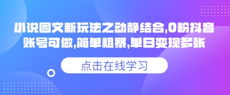 小说推文图文新玩法之动静结合，0粉抖音账号可做，简单粗暴，单日变现多张-慧创网