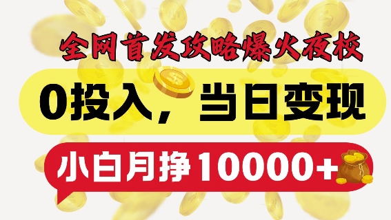 全网首发爆火夜校，0投入，当日变现，小白轻松月入1w+【揭秘】-慧创网